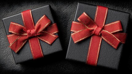 Gift boxes with elegant red ribbons create a festive atmosphere for celebrations and special occasions during the holiday season