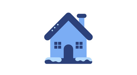 Blue flat vector house with snow, concept of Christmas  