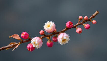 Colorful Fluffy Buds Delicate Branch with Soft Background