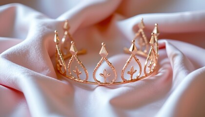 Elegant Rose Gold Crown Satin Fabric