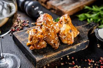 Sesame glazed chicken wings with spices