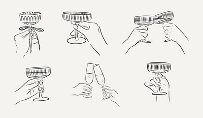illustration hand with glasses , Cheers,cin cin