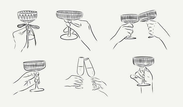 illustration hand with glasses , Cheers,cin cin