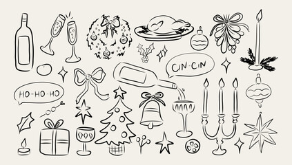 Whimsical Christmas and new year hand draw illustration.