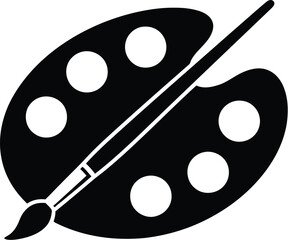 Paintbrush and Palette Silhouette on a White Background

