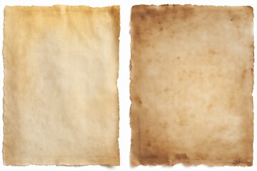 Two aged, textured sheets of paper, one light and one darker, showcasing a vintage appearance with irregular edges.