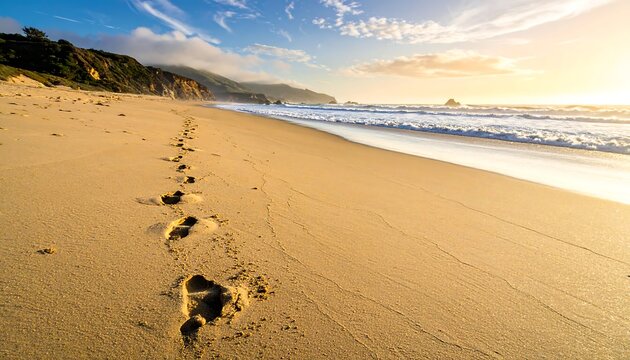 Sunset beach footprints - Powered by Adobe