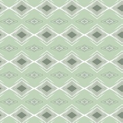 Muted green patterned wallpaper with horizontal rows of tribal diamonds and zigzags