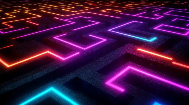Navigate the vibrant maze with neon lights in a modern futuristic world concept