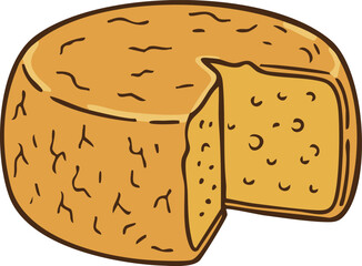 Round cheese wheel with wedge cut out