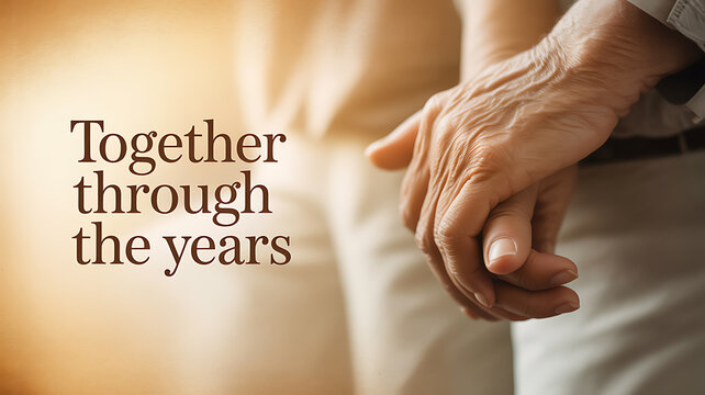 An elderly couple holding hands, symbolizing long-term companionship and enduring love.
