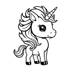 Cute cartoon unicorn illustration, magical fantasy animal, children's character drawings, fairytale pony design, colorful children's unicorn drawing