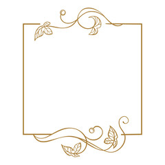 Ornamental square frame with swirls and leaves. Decorative botanical border for cards