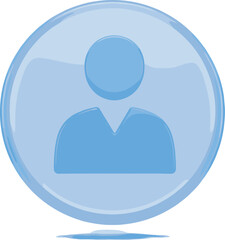 Blue user profile icon button, avatar silhouette symbol, account login, web interface, social media, glossy round design vector illustration.
