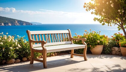 Obraz premium Tranquil seaside bench