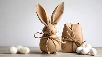 Obraz premium Handmade Easter Bunny Decoration with Gift and Eggs