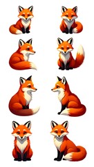 Cartoon foxes in various poses on a white background in a seamless pattern style