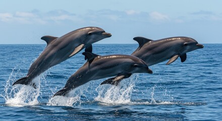 Fototapeta premium Playful Dolphins Jumping in the Ocean Waves