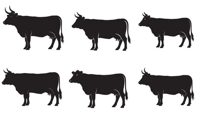 Black Cow Silhouette Illustration for Farm Animal and Dairy Design