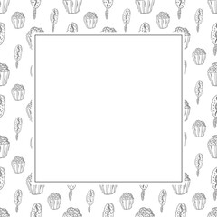 Food frame. doodle fast food square frame. hand drawn food and beverage frame background. food background