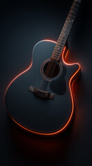 Naklejka premium Minimalist flat-lay of acoustic guitar on matte black surface