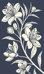 Elegant Floral Branch with Detailed Blossoms and Leaves Design