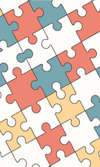 Interlocking Puzzle Pieces with Coral Blue Yellow and White Hues
