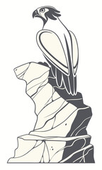 Stylized Falcon Perched on a Textured Rock Formation Vector Illustration