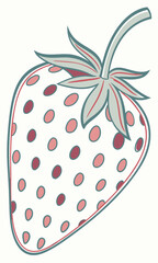 Stylized Strawberry Illustration with Teal Outline and Pink and Maroon Seeds