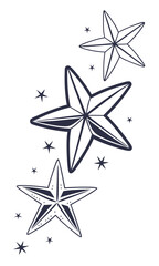 Stylized Starry Trio NauticalInspired Celestial Navigation with Decorative Elements