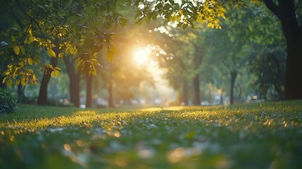 Blurred Park Scene with Sunlight Ã¢Â?Â" Greenery, Peaceful Outdoor Relaxation Space