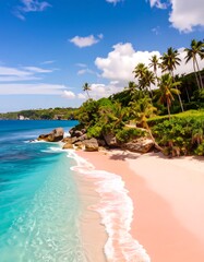 Tropical beach paradise with pink sand