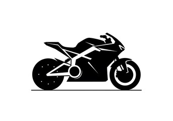 Obraz premium Sleek modern sport motorcycle silhouette isolated on a white background. A graphic vector icon symbolizing speed, agility, and performance