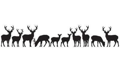 Naklejka premium Silhouettes of Multiple Deer Wildlife Animal