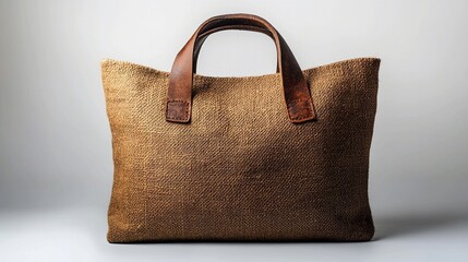 Bolsa marrÃ?Â³n de arpillera cerrada sobre fondo blanco, ideal para representaciones de naturaleza