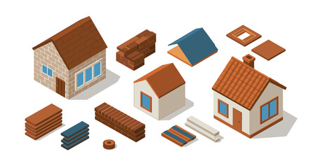 Isometric building materials and small house parts for construction design