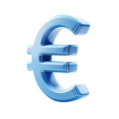Obraz premium A three-dimensional, light-blue euro symbol, rendered with a slightly metallic sheen and subtle, beveled edges