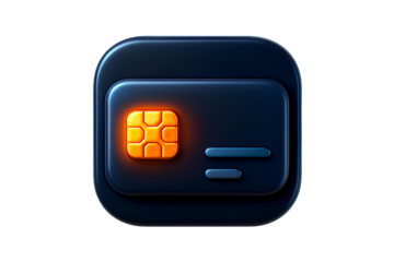3D Credit Card Icon – Minimalist Smart Card with Orange Chip on Dark Background for Digital Payment Themes