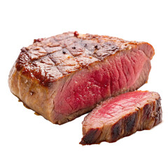 Medium rare steak isolated on transparent background  
