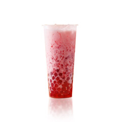 Strawberry Yogurt Drink with Tapioca Pearls in Clear Plastic Cup