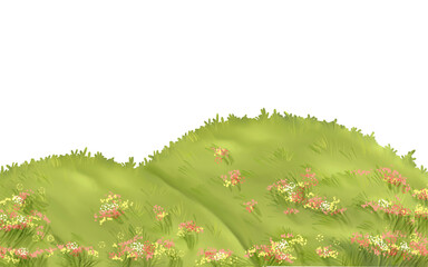 Illustration of Green Hillside with Wildflowers 
