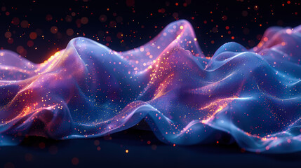 Fototapeta premium Digital wave pattern in neon blue and pink colors flowing across dark background. Smooth and dynamic technology theme. Close-up.