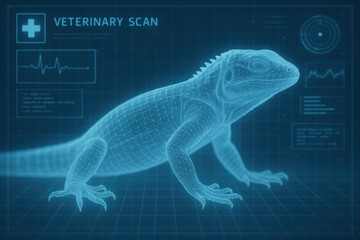 Veterinary technology and animal healthcare are advancing with digital lizard scan showing detailed anatomy for improved diagnosis and treatment in modern clinics