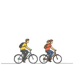 Obraz premium Couple riding bicycles while enjoying a sunny day in the park 