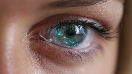 Futuristic eye with digital interface, representing advanced technology, innovation, and data visualization in healthcare