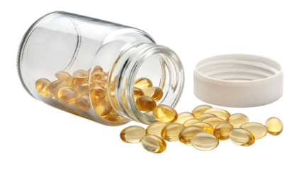 A bottle of omega-3 fish oil capsules isolated on a white background