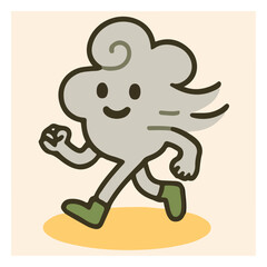 Windy Weather Mascot Walking — Cute Breeze Cloud Icon, Kawaii Minimal Vector
