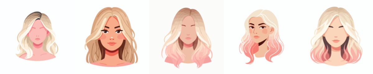 Vector Avatar of a woman's face with ombre blonde to pink hair, light skin, relaxed expression