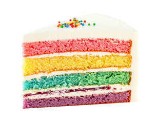 Colorful rainbow layer cake slice