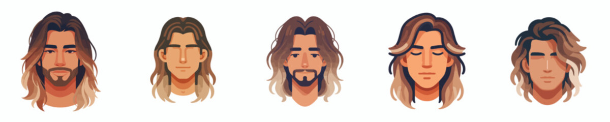 Vector avatar of a man's face with long ombre hair, tanned skin, relaxed expression